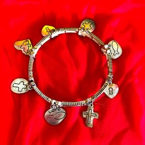 Metallic religious charm bracelet